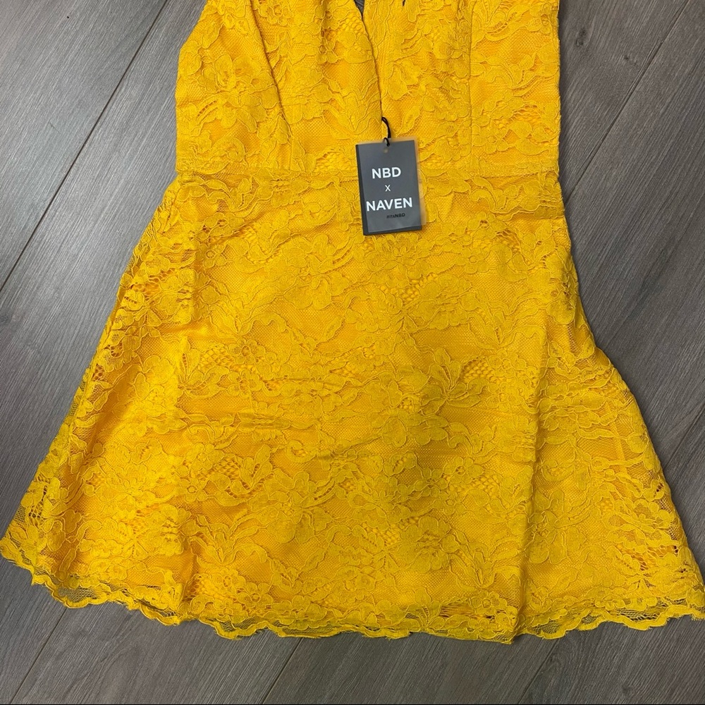 NBD X NAVEN | Macie Lace Dress Bright Mustard NEW - Picture 3 of 10